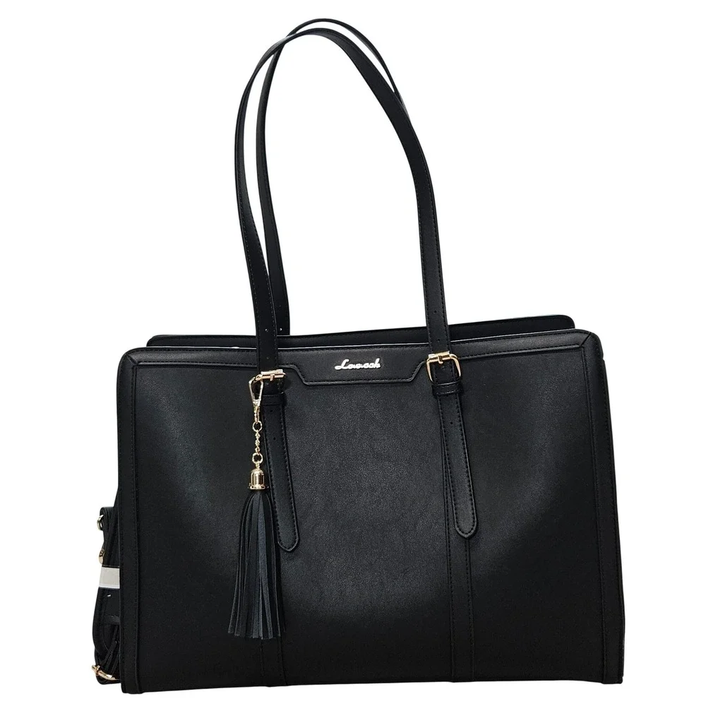 Lancash Black Structured Laptop Tote Bag for Women